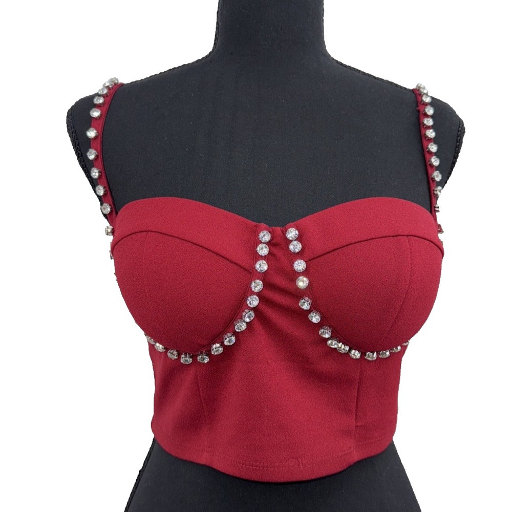 Haute Monde M Corset Bustier Crop Top Rhinestones Sexy Festival Grunge Retro Y2K